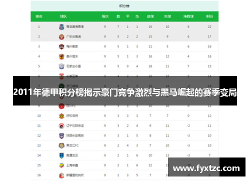 2011年德甲积分榜揭示豪门竞争激烈与黑马崛起的赛季变局