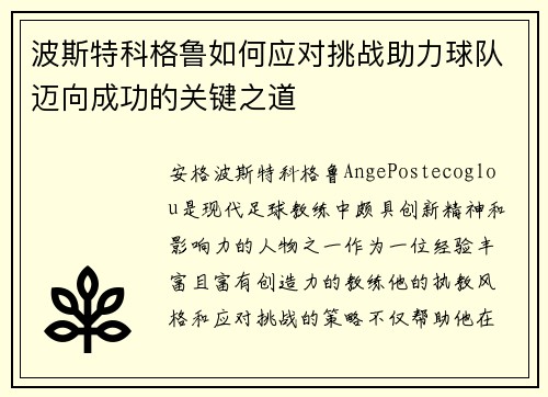 波斯特科格鲁如何应对挑战助力球队迈向成功的关键之道